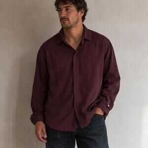Jermyn & Bond Men's Maroon Long Sleeve Button-Up Shirt - Large